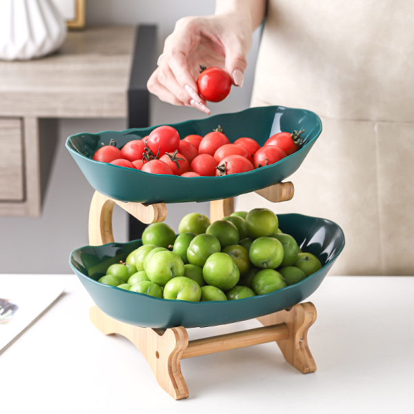 Wooden Partitioned Platter in GREEN color with snacks